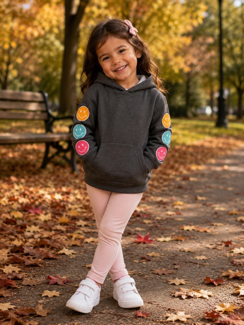 Derek Heart Girls Gray Smiley Face Sleeve Fleece Hoodie Sweatshirt Size 4